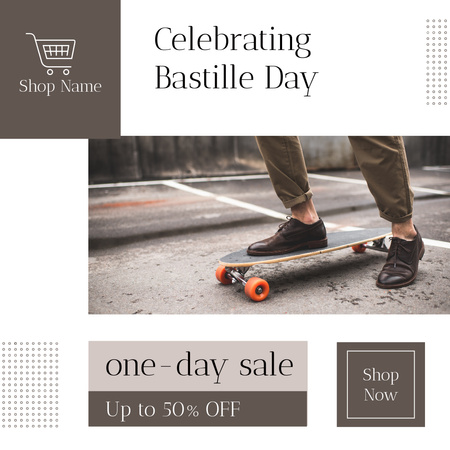 Bastille-napi ünnepség és gördeszka eladási ajánlat Instagram tervezősablon