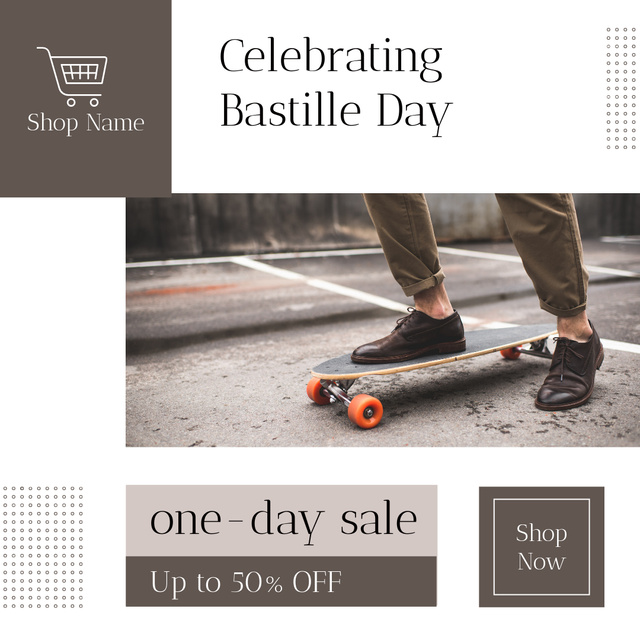 Bastille Day Celebration And Sale Offer Of Skateboard Instagram Modelo de Design