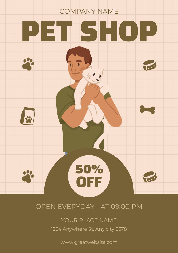 Pet Shop's Ad with Illustration of Happy Dog's Owner Poster tervezősablon