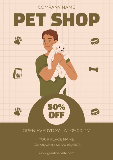 Pet Shop's Ad with Illustration of Happy Dog's Owner Poster Šablona návrhu