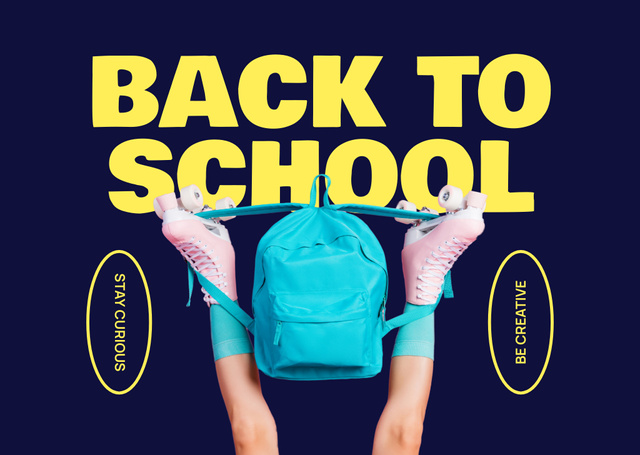 Back to School With Backpacks And Roller Skaters Card Design Template