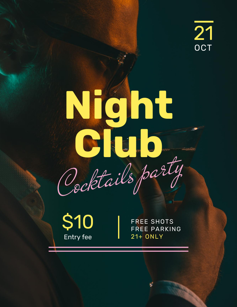 Cocktail Party with Stylish Man in Club Flyer 8.5x11in Šablona návrhu
