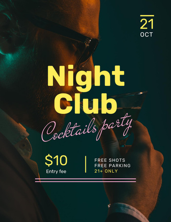 Man Drinking from Glass at Cocktail Party Flyer 8.5x11in Design Template