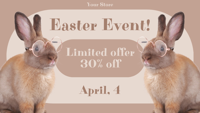 Easter Promotion with Furry Brown Rabbit with Glasses FB event cover Tasarım Şablonu