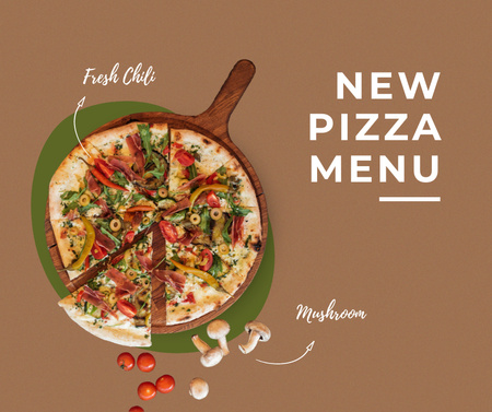 Ízletes pizza menü barnán Facebook tervezősablon