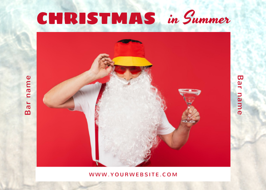 Christmas In Summer With Bar Promotion And Cocktail Postcard 5x7in Design Template