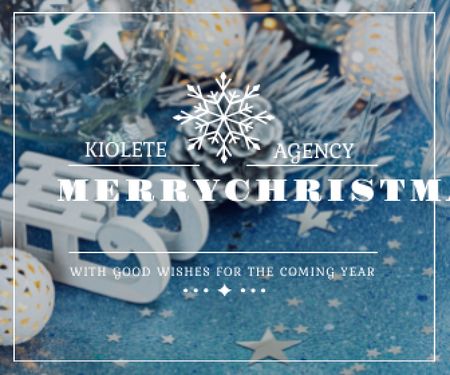 Platilla de diseño Christmas Greeting Shiny Decorations in Blue Large Rectangle