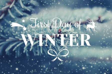 Plantilla de diseño de Primer día de invierno con rama de abeto Postcard 4x6in 