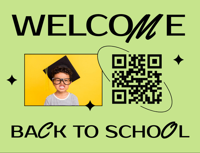 Back to School Salutation In Green With Kid In Eyewear Postcard 4.2x5.5in Design Template