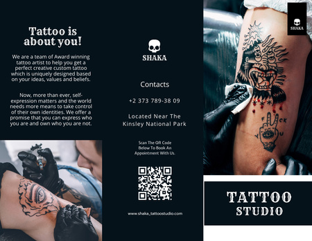 Designvorlage Detaillierte Beschreibung und Angebot von Tattoo Studio für Brochure 8.5x11in