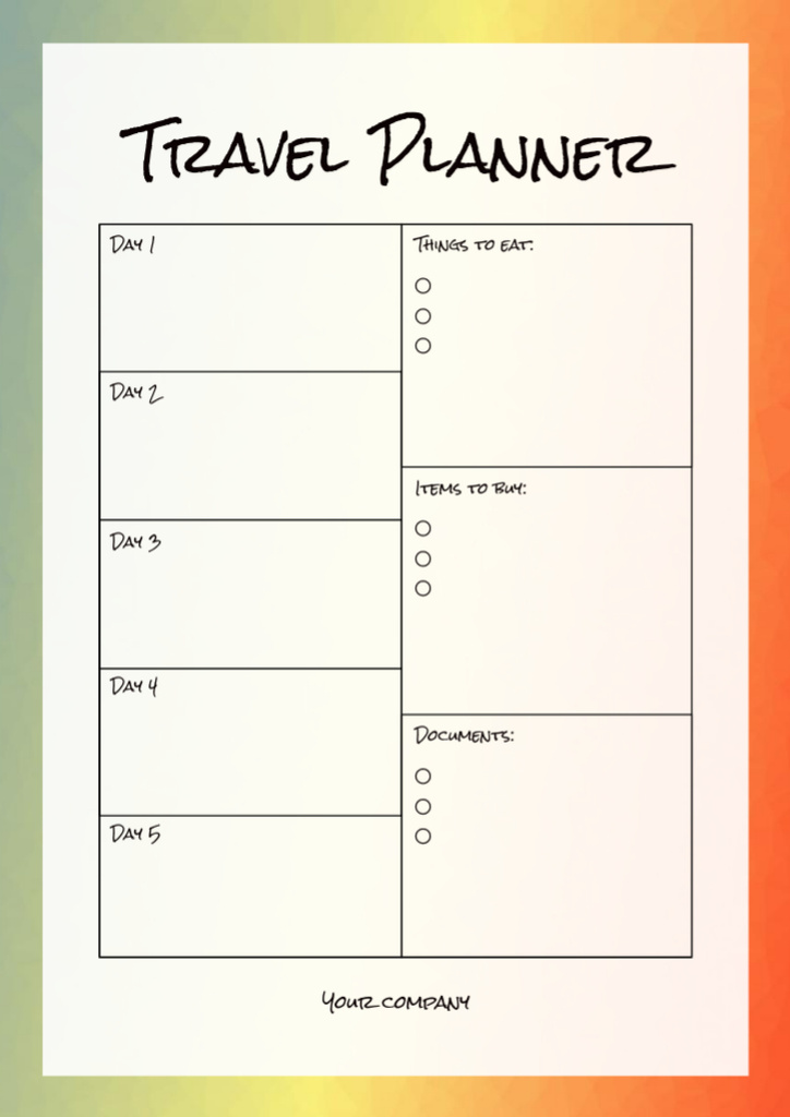 Plantilla de diseño de Daily Travel Plan in Bright Frame Schedule Planner 