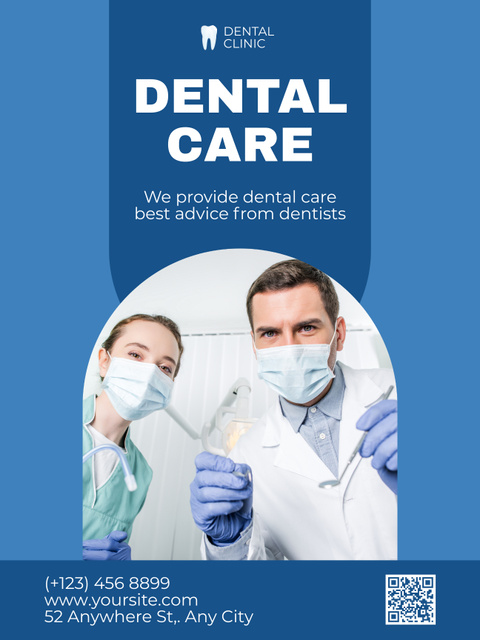 Dental Care Services Offer with Friendly Doctors Poster US Πρότυπο σχεδίασης