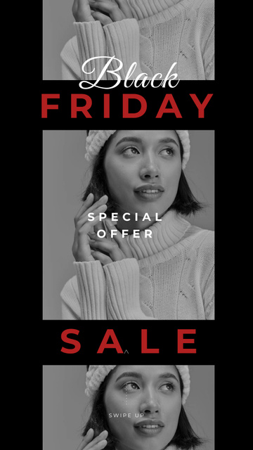 Black Friday Ad Beautiful young girl in sunglasses Instagram Storyデザインテンプレート
