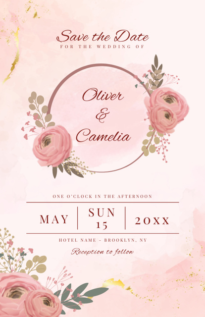 Wedding Announcement with Delicate Flowers Invitation 5.5x8.5in Design Template