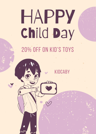 Child Day Celebration With Toys Discount and Illustration of Kid Postcard 5x7in Vertical Design Template