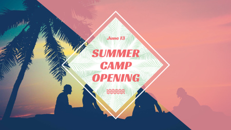 Summer Camp friends at sunset beach FB event cover Design Template