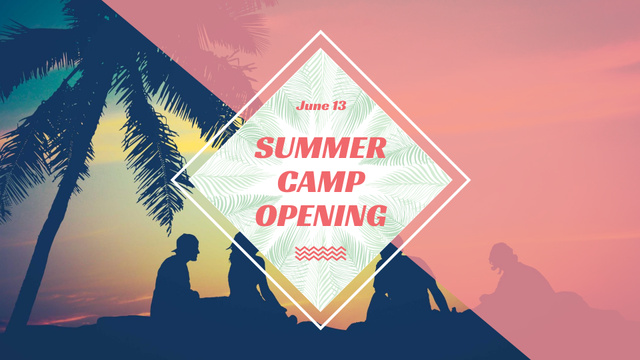 Summer Camp friends at sunset beach FB event cover – шаблон для дизайну