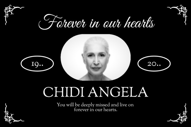 Template di design Funeral Remembrance Card with Photo of Nice Woman on Black Postcard 4x6in