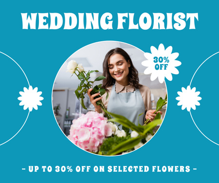 Naispuolinen kukkakauppias tekee kauniita hääkimppuja Facebook Design Template