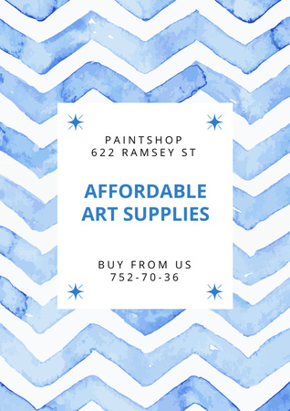 Art Supplies And Accessories Sale Offer With Blue Pattern Poster A3 Design Template