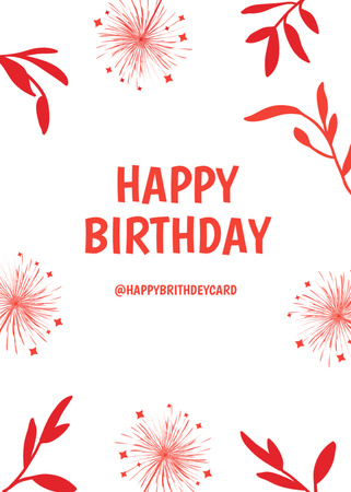 Happy Birthday Greeting with Illustration of Red Flowers Postcard 5x7in Vertical Design Template
