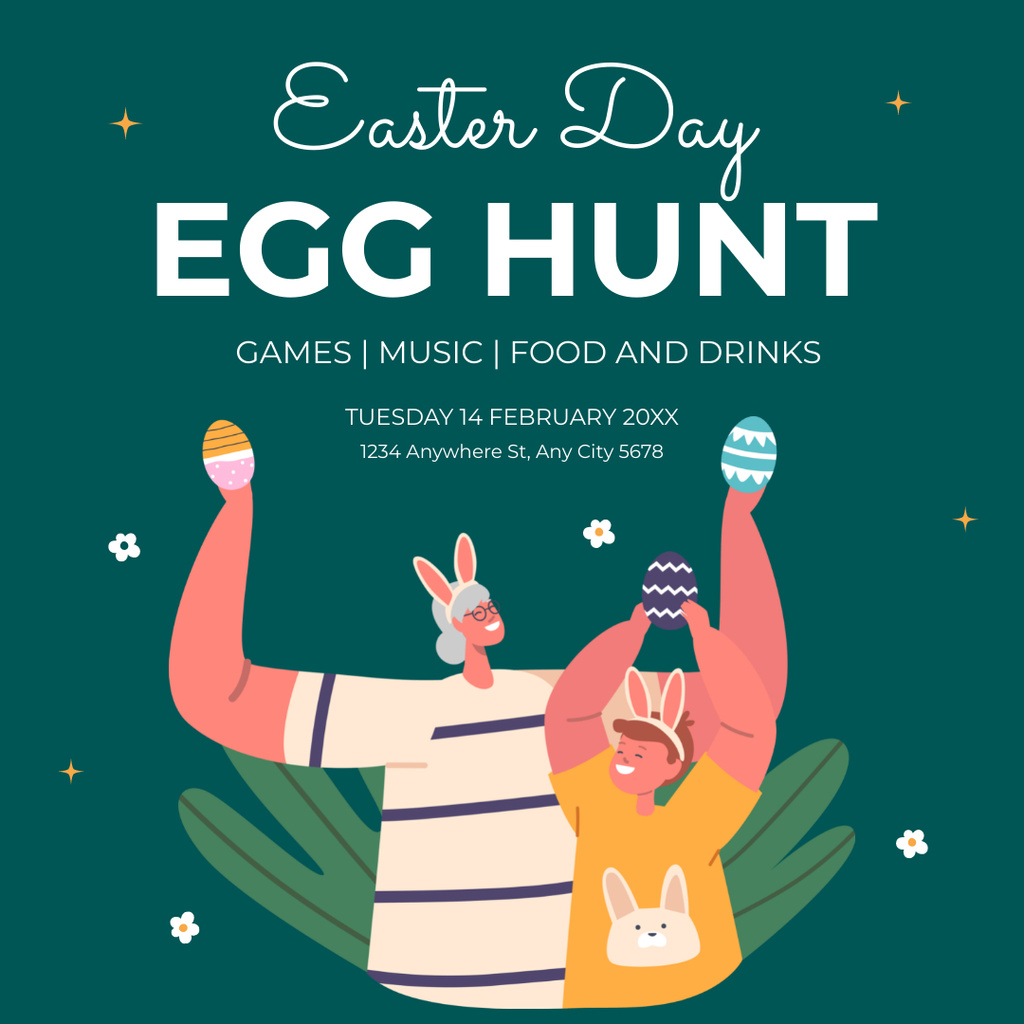 Easter Egg Hunt Ad with Happy Mom and Child Instagram Tasarım Şablonu