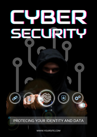 Cyber Security Services Ad with Hacker Poster Design Template