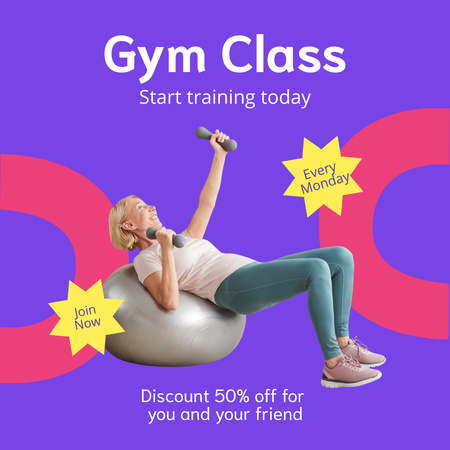 Fitness Center Ad with Woman Doing Abs Exercise on Ball Instagram tervezősablon