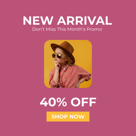 Children Clothes Sale Announcement with Kid in Hat Instagram Design Template