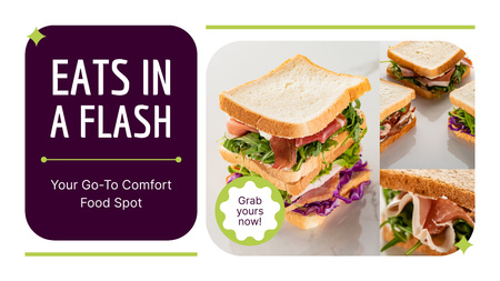 Modèle de visuel Annonce de restaurant rapide et décontracté avec de délicieux sandwichs - Title 1680x945px