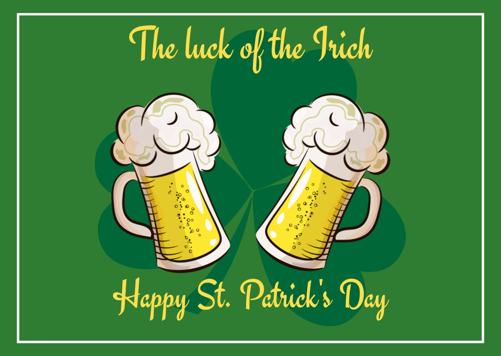 St. Patrick's Day Greetings with Beer Glasses Card Tasarım Şablonu
