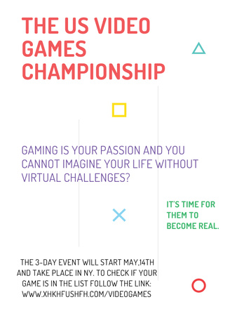 videopelit championship ilmoitus Poster US Design Template