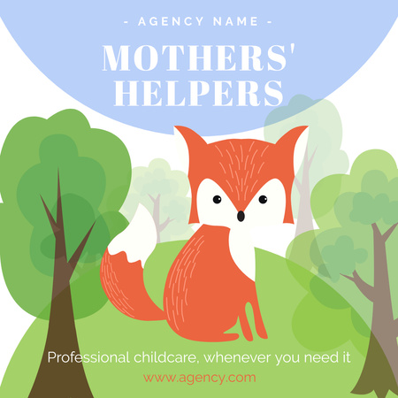 Babysitting Service Ad with Cute Little Fox Instagram Tasarım Şablonu