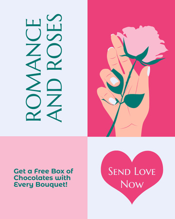 Ruusuja ja ilmainen suklaarasia ystävänpäivänä Instagram Post Vertical Design Template