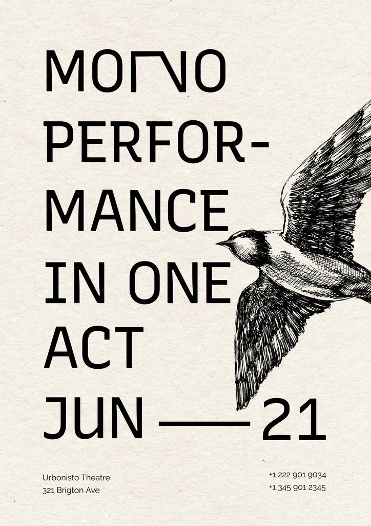 Designvorlage Performance Announcement with Flying Bird für Poster