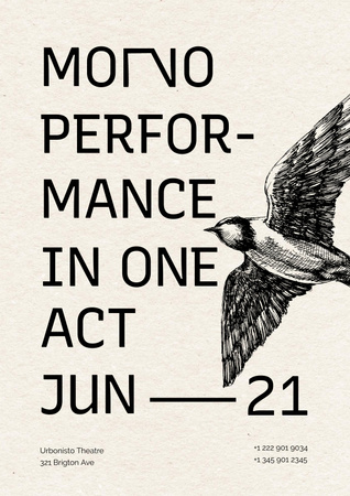 Performance Announcement with Flying Bird Poster tervezősablon