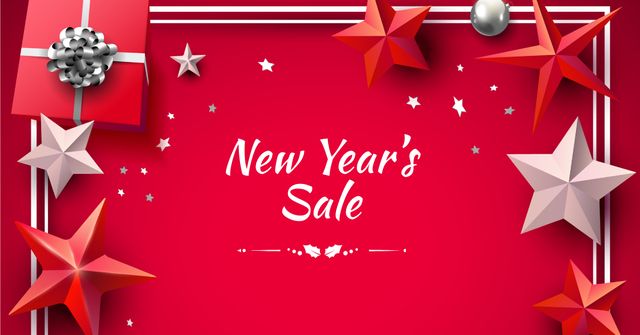 New Year's Sale in Red Stars Frame Facebook AD Tasarım Şablonu