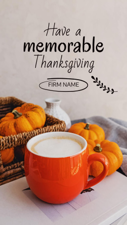 Designvorlage Thanksgiving-Feiertagsgruß mit warmem Getränk für Instagram Story