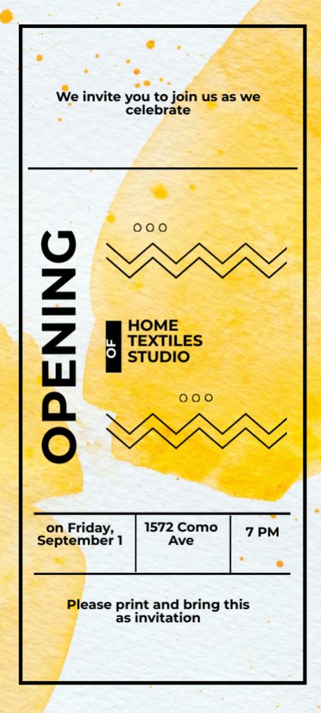 Textile Studio Promotion on Yellow Invitation 9.5x21cm Design Template