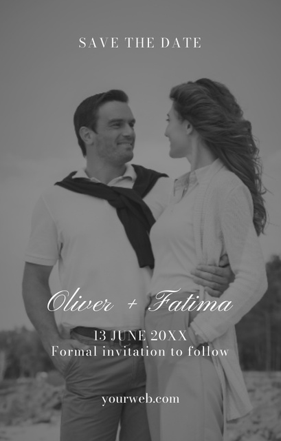 Save the Date Wedding Announcement with Young Couple Invitation 4.6x7.2in Tasarım Şablonu