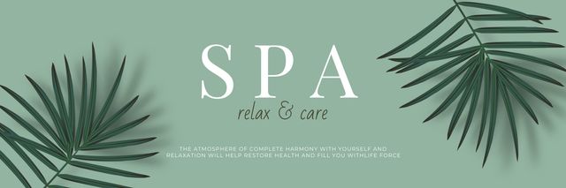 Spa Salon Ad with Green Leaves Twitter Design Template