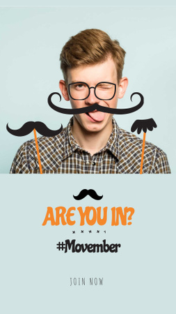 Boy with mustache and beard mask on Movember Instagram Story Design Template