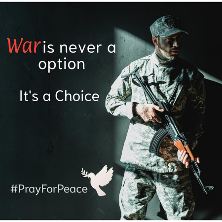 Pray for Peace Quote with Ukrainian Soldier Instagram Design Template
