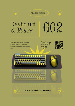 Gaming Gear Ad with Keyboard on Yellow Poster Design Template