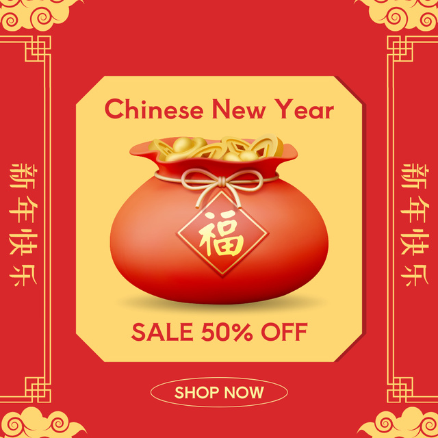 Chinese New Year Sale Announcement on Red Instagram Modelo de Design