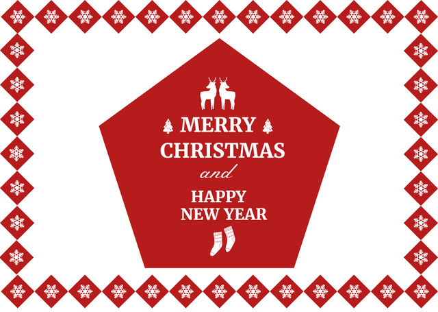 Christmas and New Year Holiday Greeting on Red Card Design Template