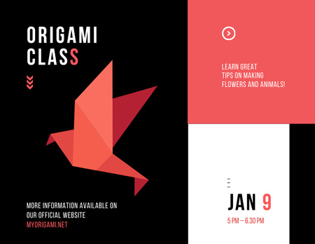 Basit Kırmızı Kuşlu Origami Dersleri Flyer 8.5x11in Horizontal Tasarım Şablonu