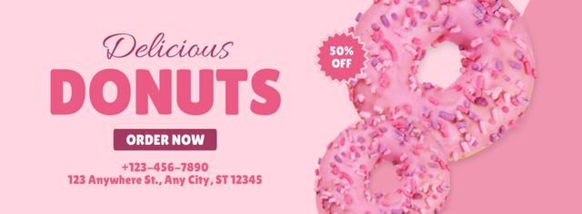 Delicious Glazed Pink Donuts Facebook coverデザインテンプレート