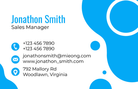 Sales Manager Contacts on Blue and White Business Card 85x55mm Design Template