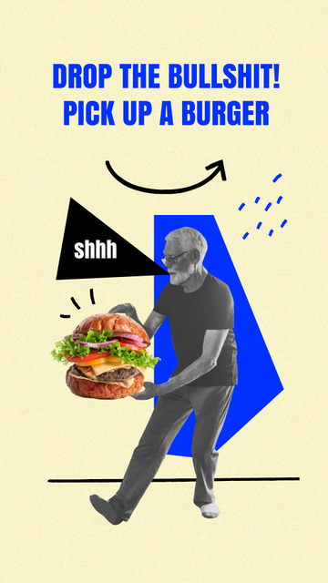 Funny Old Man holding Huge Burger Instagram Storyデザインテンプレート